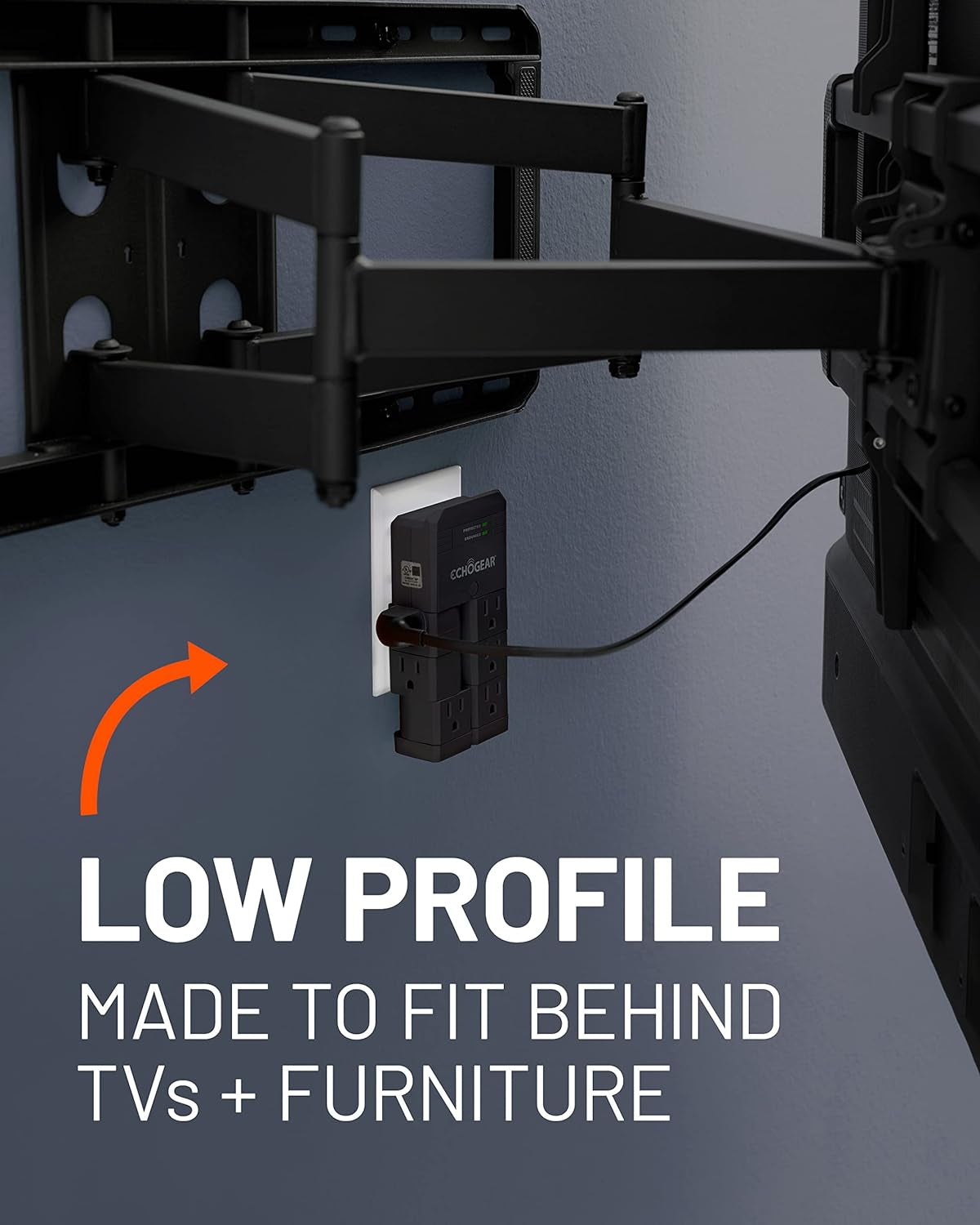On-Wall Surge Protector with 6 Pivoting AC Outlets & 1080 Joules of Surge Protection - Low Profile Design Installs over Existing Outlets to Protect Your Gear (Black)