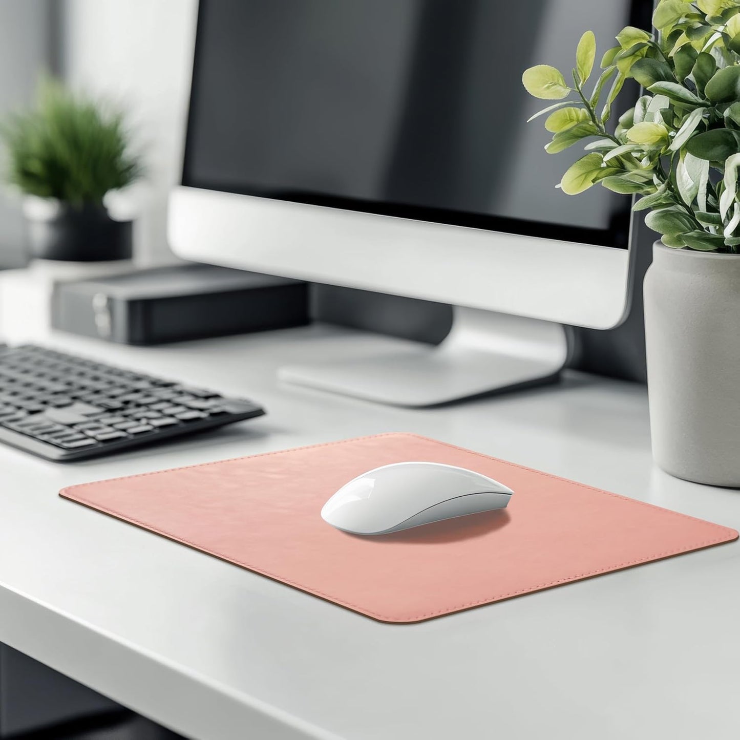 Mouse Pad, PU Mouse Pad,Leather Mouse Pad with Stitched Edge Micro-Fiber Base with Non-Slip Waterproof,Mouse Pad for Computers,Laptop, 8X11Inch (Light Pink)