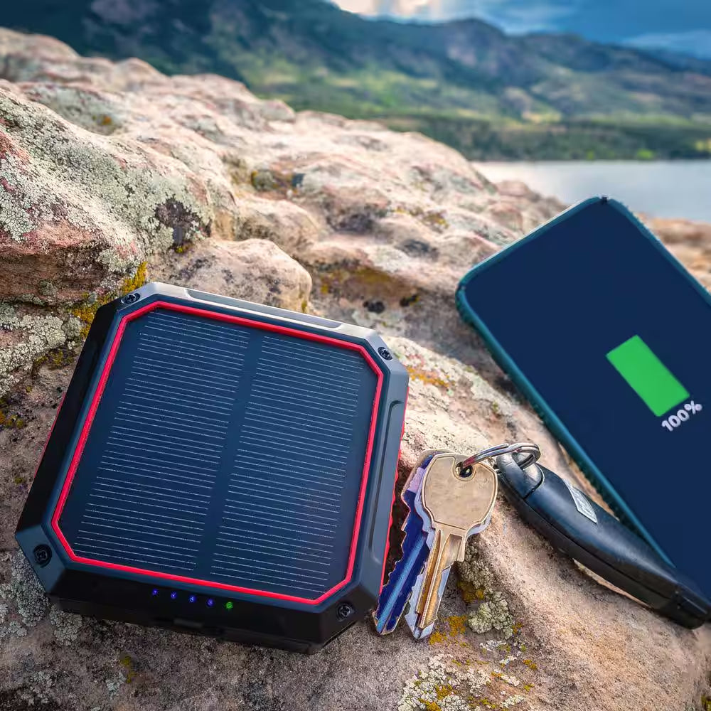 10000 Mah Solar Power Bank with Light, Wireless Charger and LED Flashlight