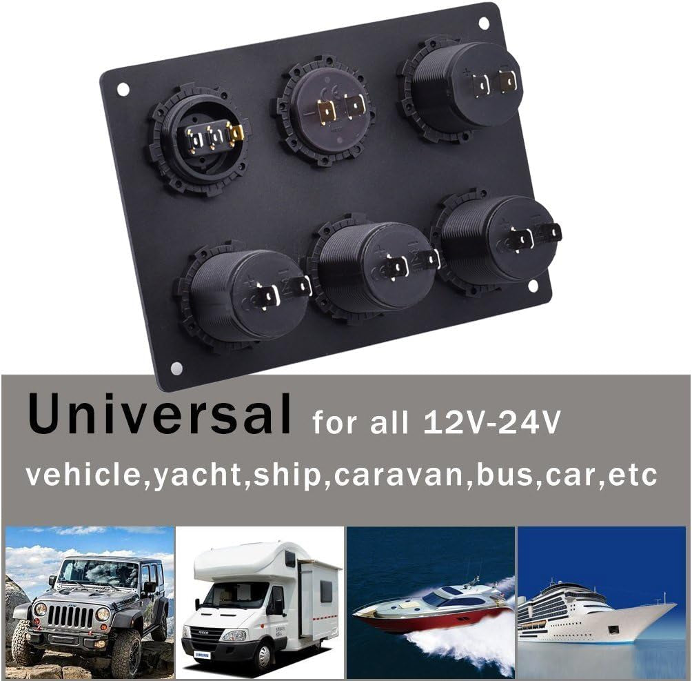 Dual USB Socket Charger 2.1A&2.1A + LED Voltmeter + 3-Socket 12V Cigarette Lighter Power Outlet Adapter + On-Off Toggle Switch Multi-Functions Panel for Car Marine Boat Rv Truck Mobiles (Blue)