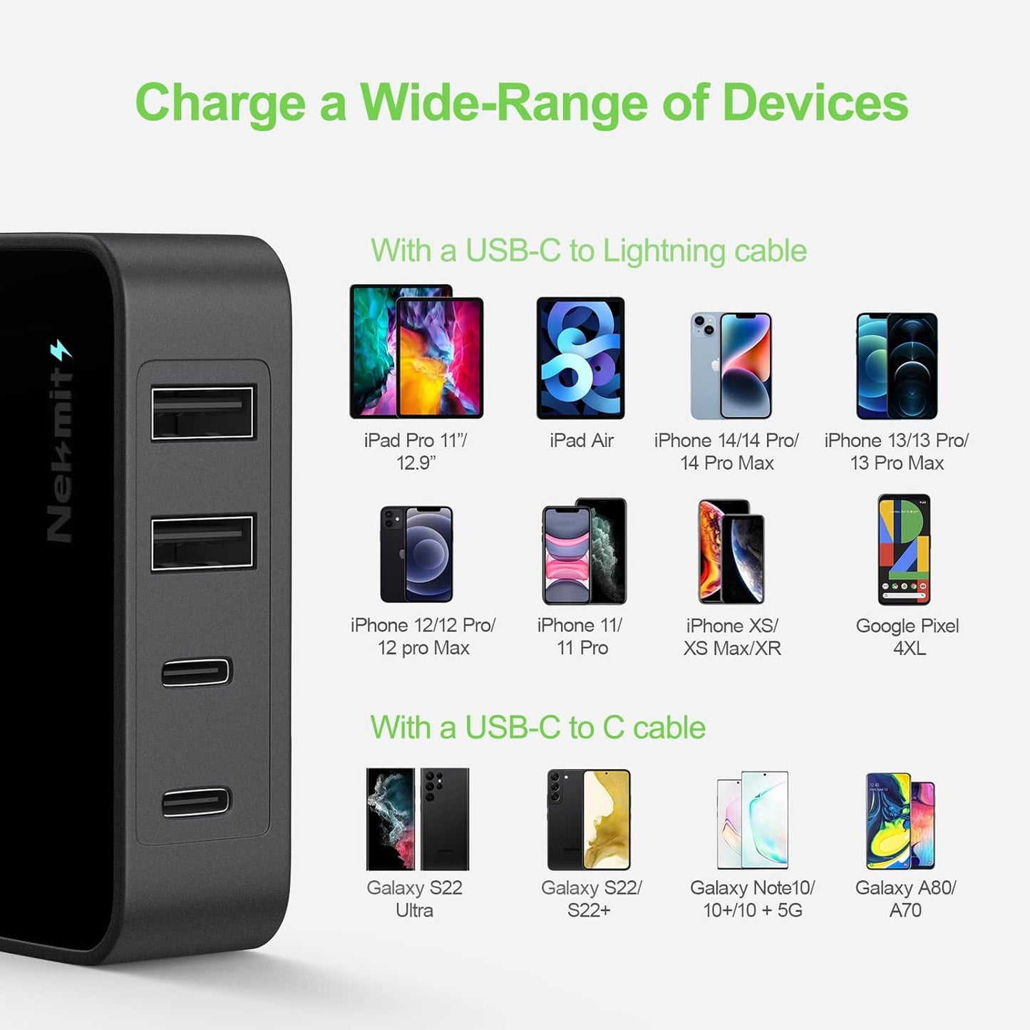 USB C Charger, Fast Thin Flat 52W 4-Port Wall Charger with Two 20W Power Delivery and 2 USB Port for Iphone 14/14 Pro/14 Pro Max, Galaxy, Pixel, Ipad Pro, Airpods Pro and More, Upgraded