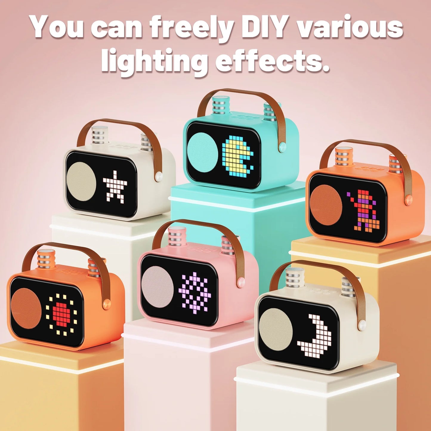 Karaoke Machine, Bluetooth Speaker with Microphone, Kids Karaoke Machine, 15 Animation Modes, Best Christmas Gift, Beige