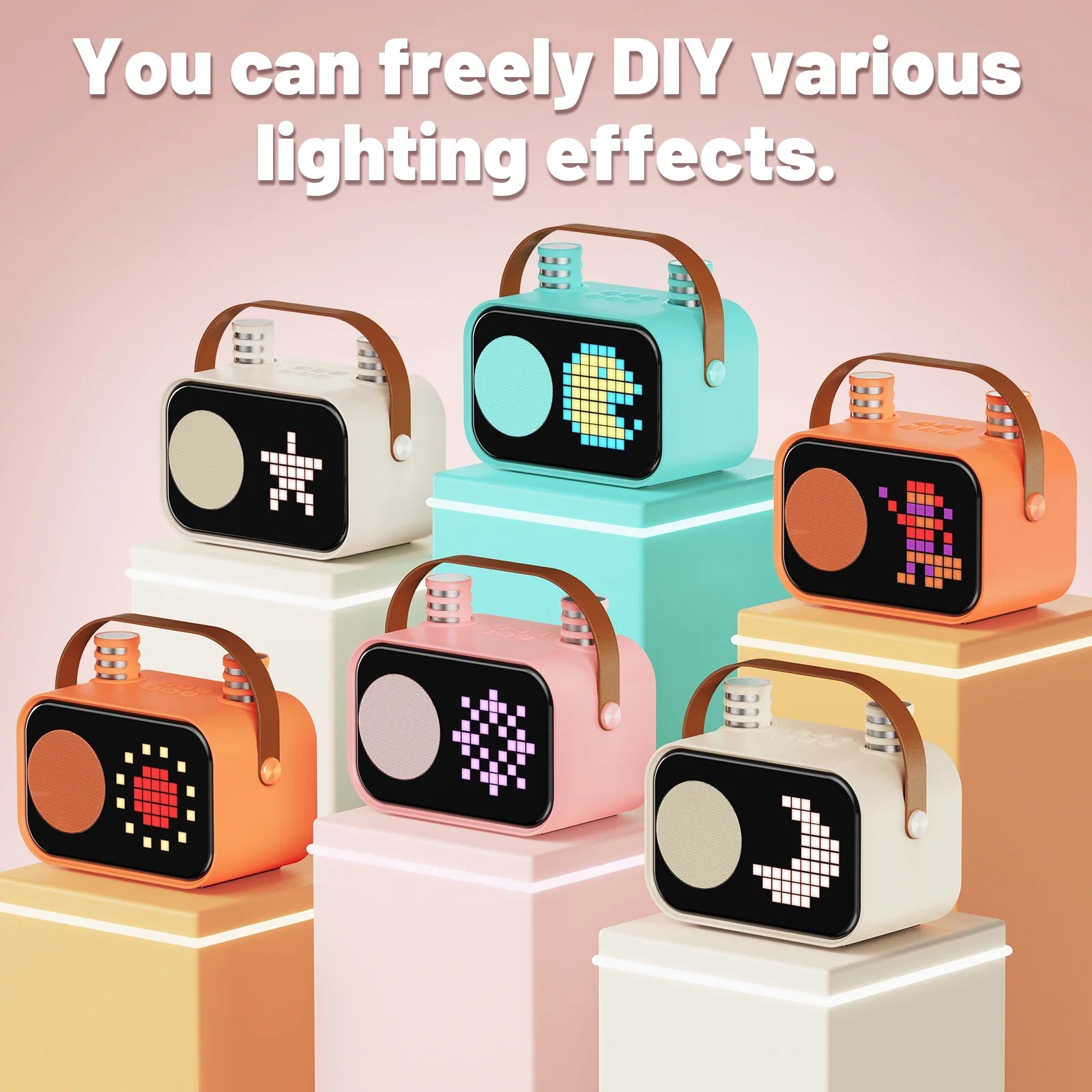 Karaoke Machine, Bluetooth Speaker with Microphone, Kids Karaoke Machine, 15 Animation Modes, Best Christmas Gift, Beige