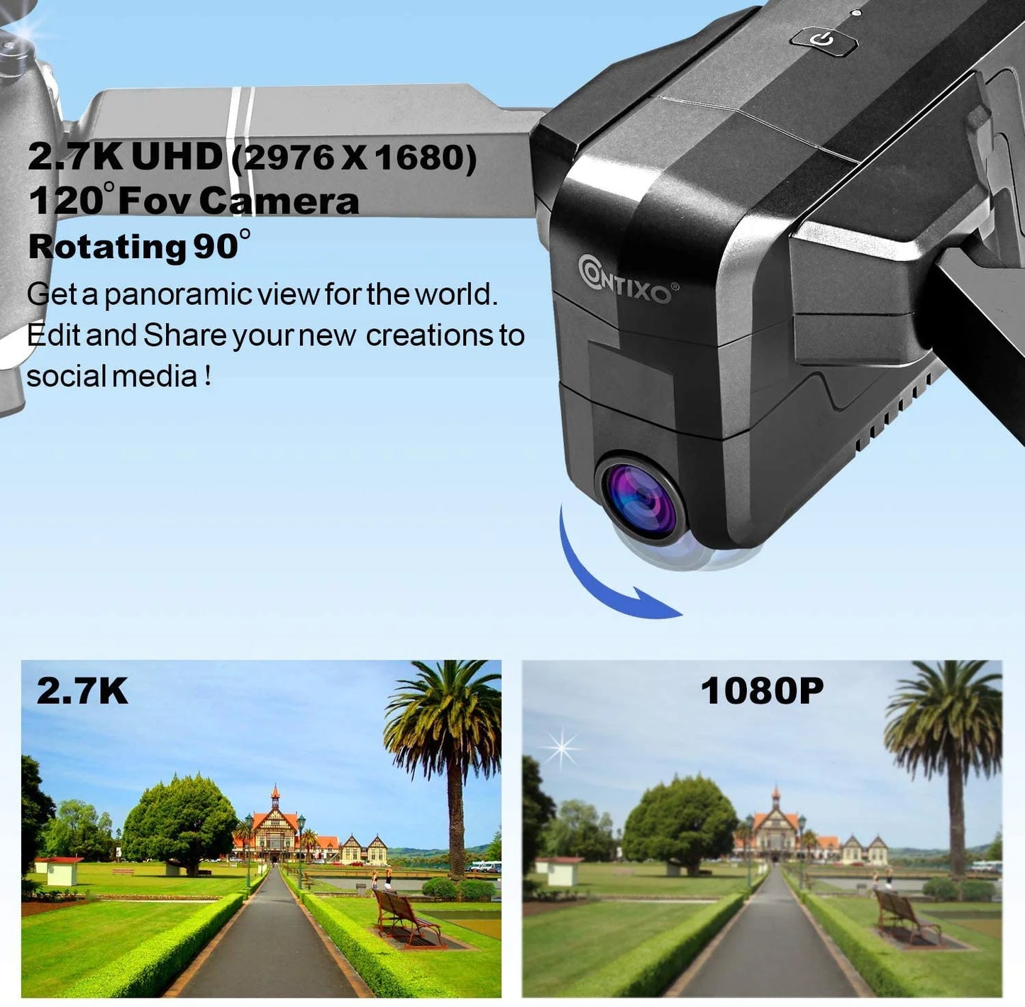 F24 Pro 4K UHD Aerial Drone Skins W/ GPS, 30-Min Flight, Foldable Mini Drone, Brushless Motors, FPV, Wi-Fi, RC Quadcopter, Carrying Case, Black