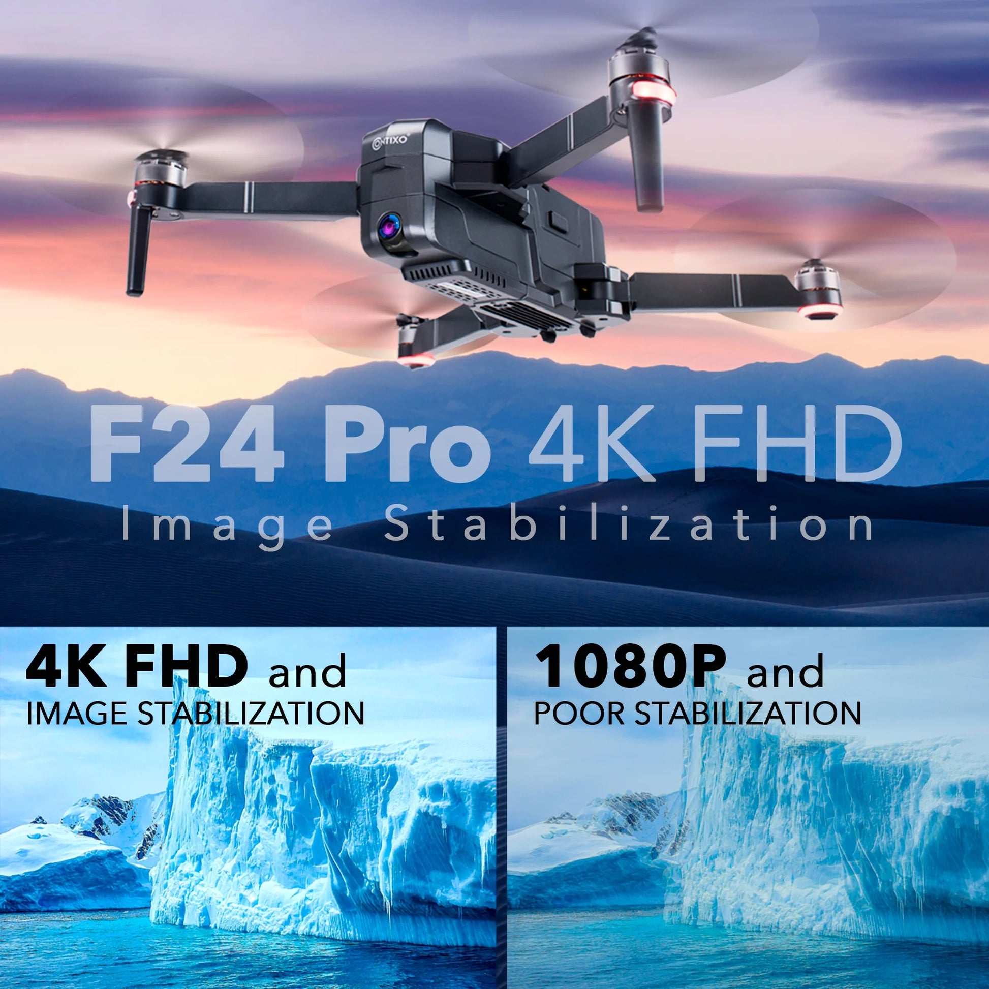 F24 Pro 4K UHD Aerial Drone Skins W/ GPS, 30-Min Flight, Foldable Mini Drone, Brushless Motors, FPV, Wi-Fi, RC Quadcopter, Carrying Case, Black