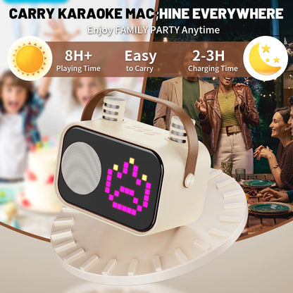 Karaoke Machine, Bluetooth Speaker with Microphone, Kids Karaoke Machine, 15 Animation Modes, Best Christmas Gift, Beige