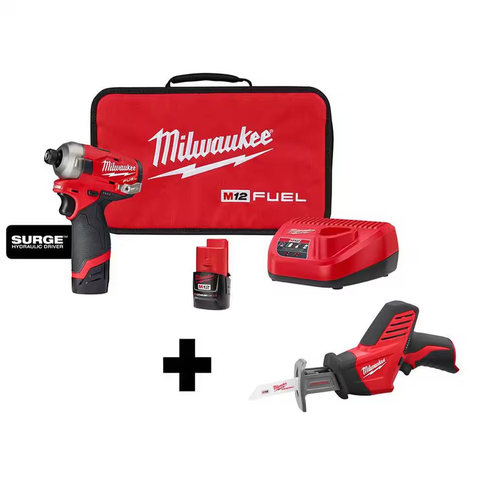 M12 FUEL SURGE 12V Lithium-Ion Brushless Cordless 1/4 In. Hex Impact Driver Kit W/ M12 HACKZALL