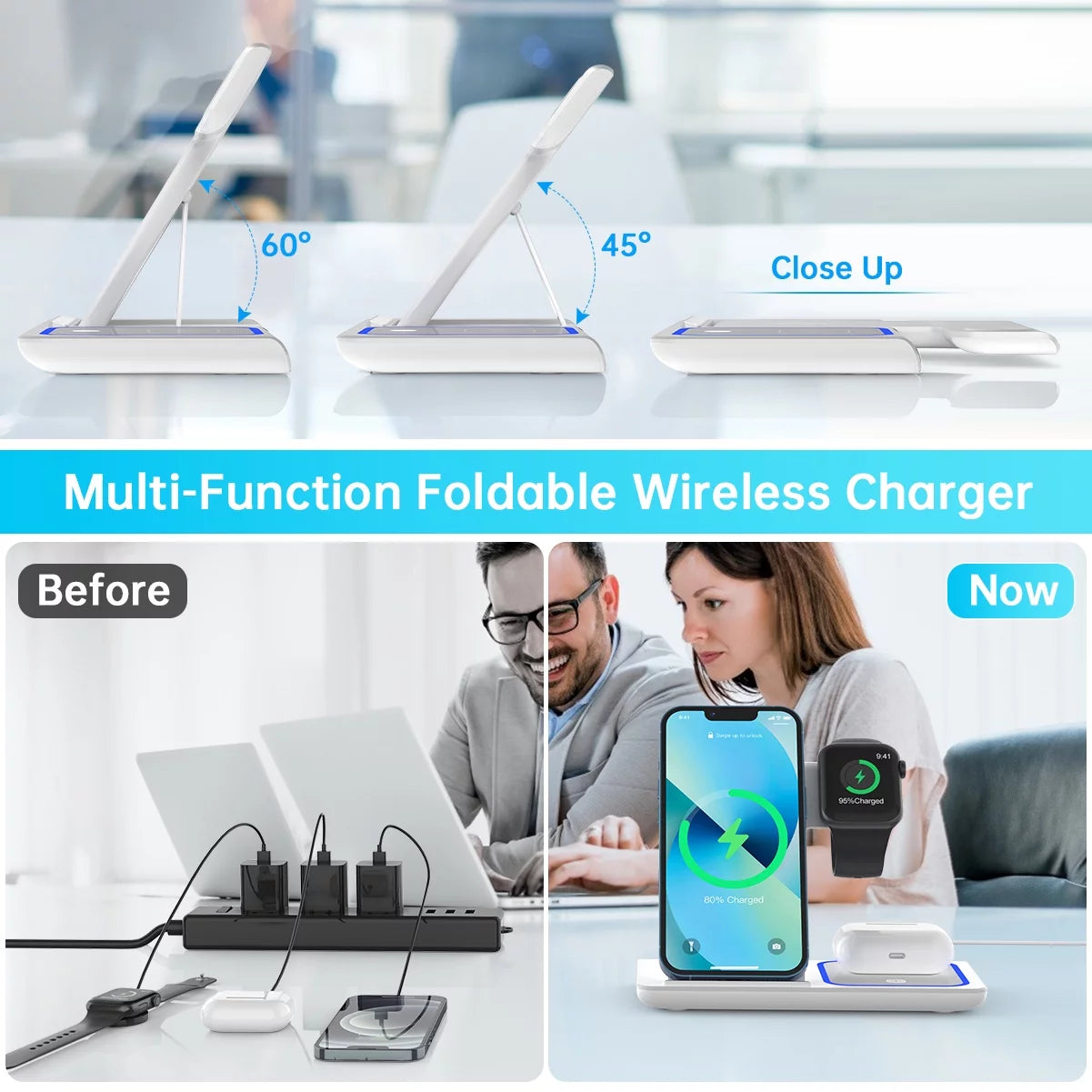 Wireless Charging Station, 18W 3 in 1 Charger Station, Fast Charging Dock Stand for Iwatch Series 11/10/9/8/7/6/SE/5/4/3, Compatible for Iphone 17/16 15 14 13 12 11 Pro Max/Samsung/ Airpod