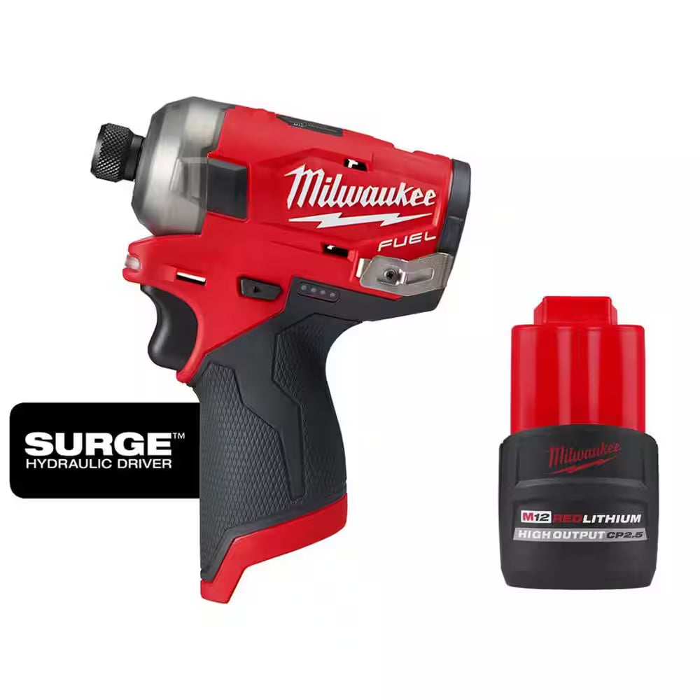 M12 FUEL SURGE 12V Lithium-Ion Brushless Cordless 1/4 In. Hex Impact Driver W/High Output 2.5 Ah Battery