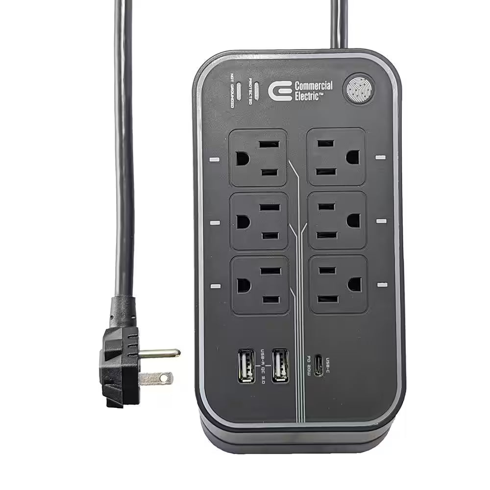 6 Ft. 6-Outlet RGB Gaming Surge Protector with 2 USB-A and 1 USB-C, Black
