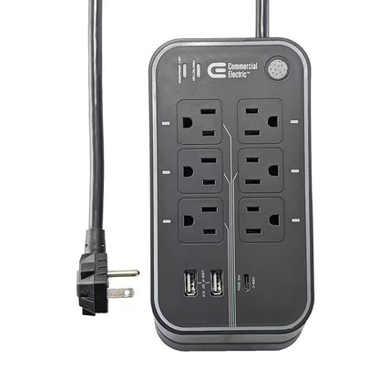 6 Ft. 6-Outlet RGB Gaming Surge Protector with 2 USB-A and 1 USB-C, Black