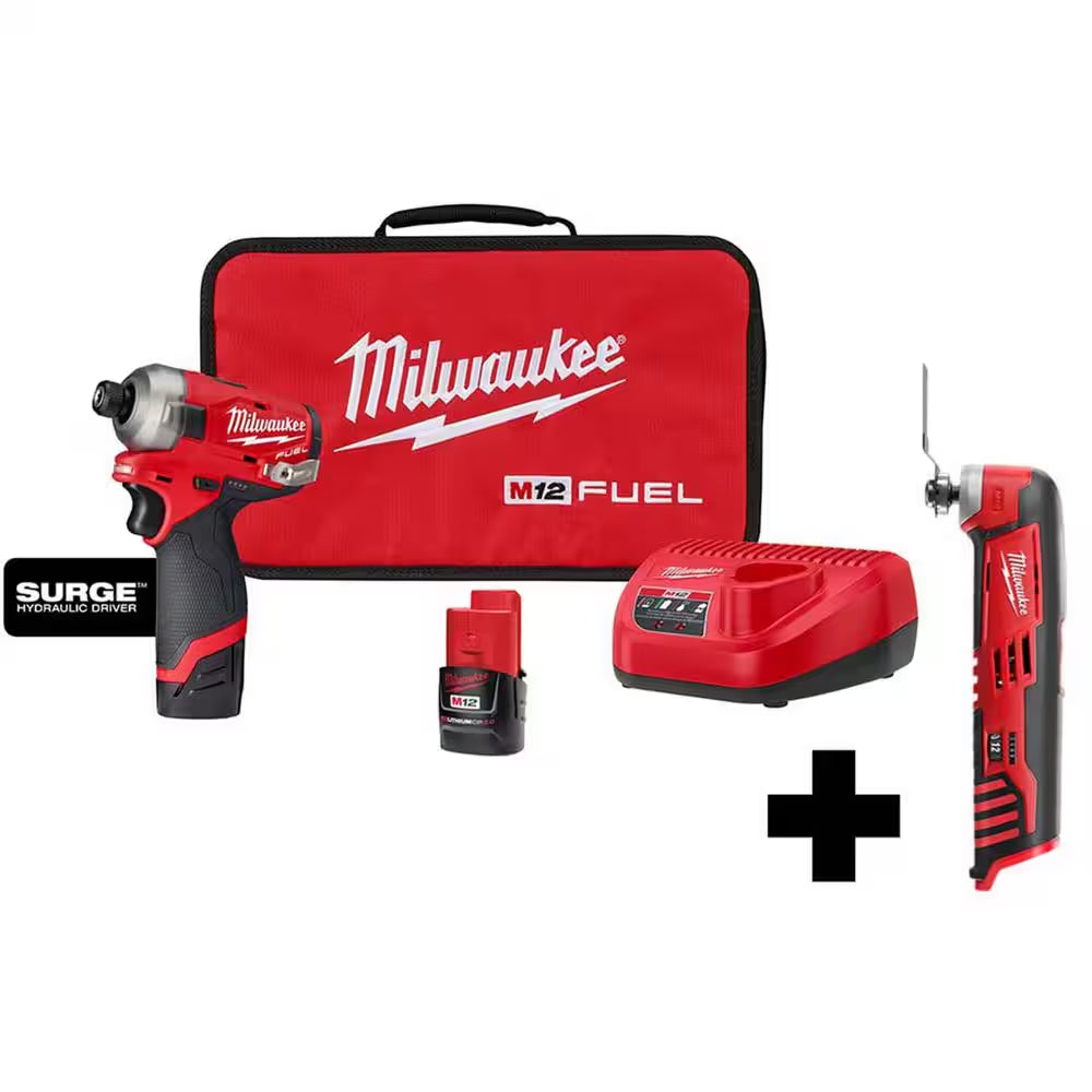 M12 FUEL SURGE 12V Lithium-Ion Brushless Cordless 1/4 In. Hex Impact Driver Compact Kit with M12 Multi-Tool