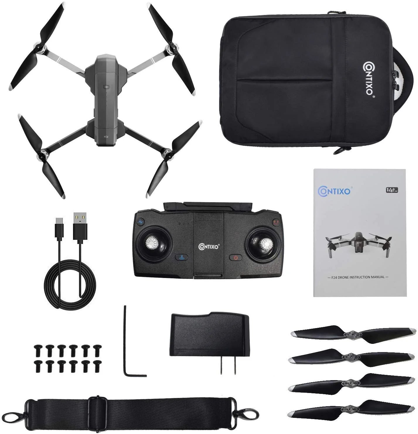F24 Pro 4K UHD Aerial Drone Skins W/ GPS, 30-Min Flight, Foldable Mini Drone, Brushless Motors, FPV, Wi-Fi, RC Quadcopter, Carrying Case, Black
