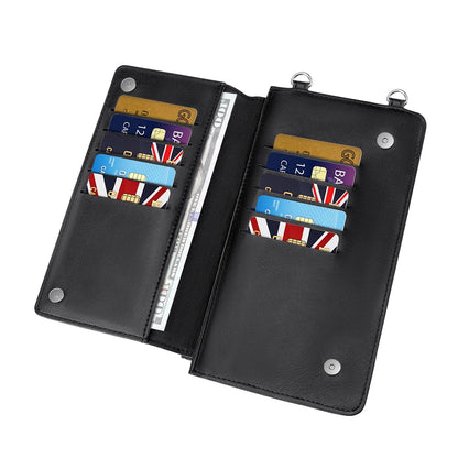 Leather Crossbody Cell Phone Case with Wallet for Universal Phones, Black