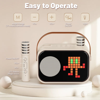 Karaoke Machine, Bluetooth Speaker with Microphone, Kids Karaoke Machine, 15 Animation Modes, Best Christmas Gift, Beige