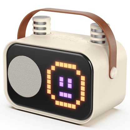 Karaoke Machine, Bluetooth Speaker with Microphone, Kids Karaoke Machine, 15 Animation Modes, Best Christmas Gift, Beige