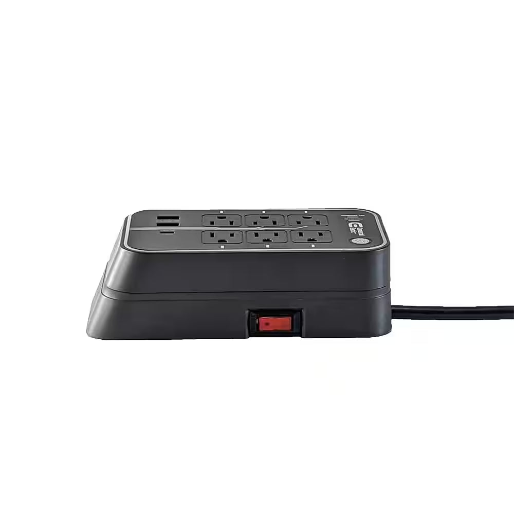 6 Ft. 6-Outlet RGB Gaming Surge Protector with 2 USB-A and 1 USB-C, Black