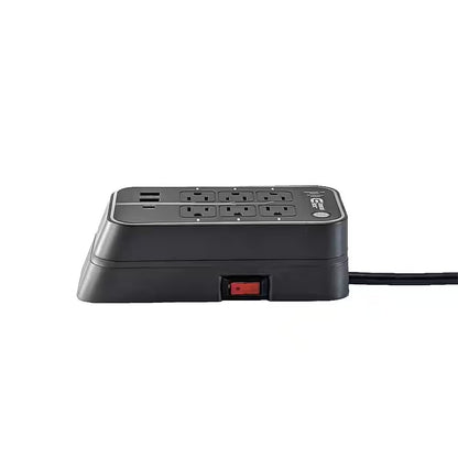 6 Ft. 6-Outlet RGB Gaming Surge Protector with 2 USB-A and 1 USB-C, Black