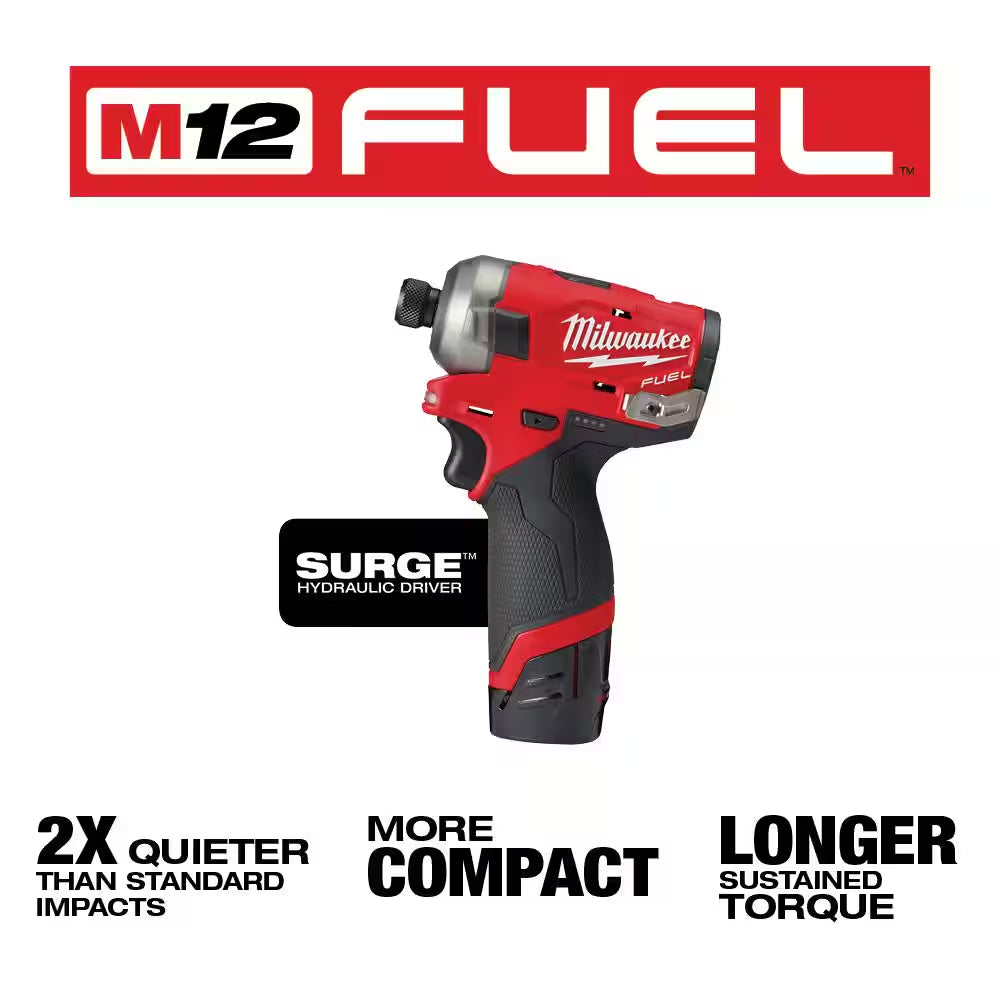 M12 FUEL SURGE 12V Lithium-Ion Brushless Cordless 1/4 In. Hex Impact Driver Compact Kit with M12 Multi-Tool