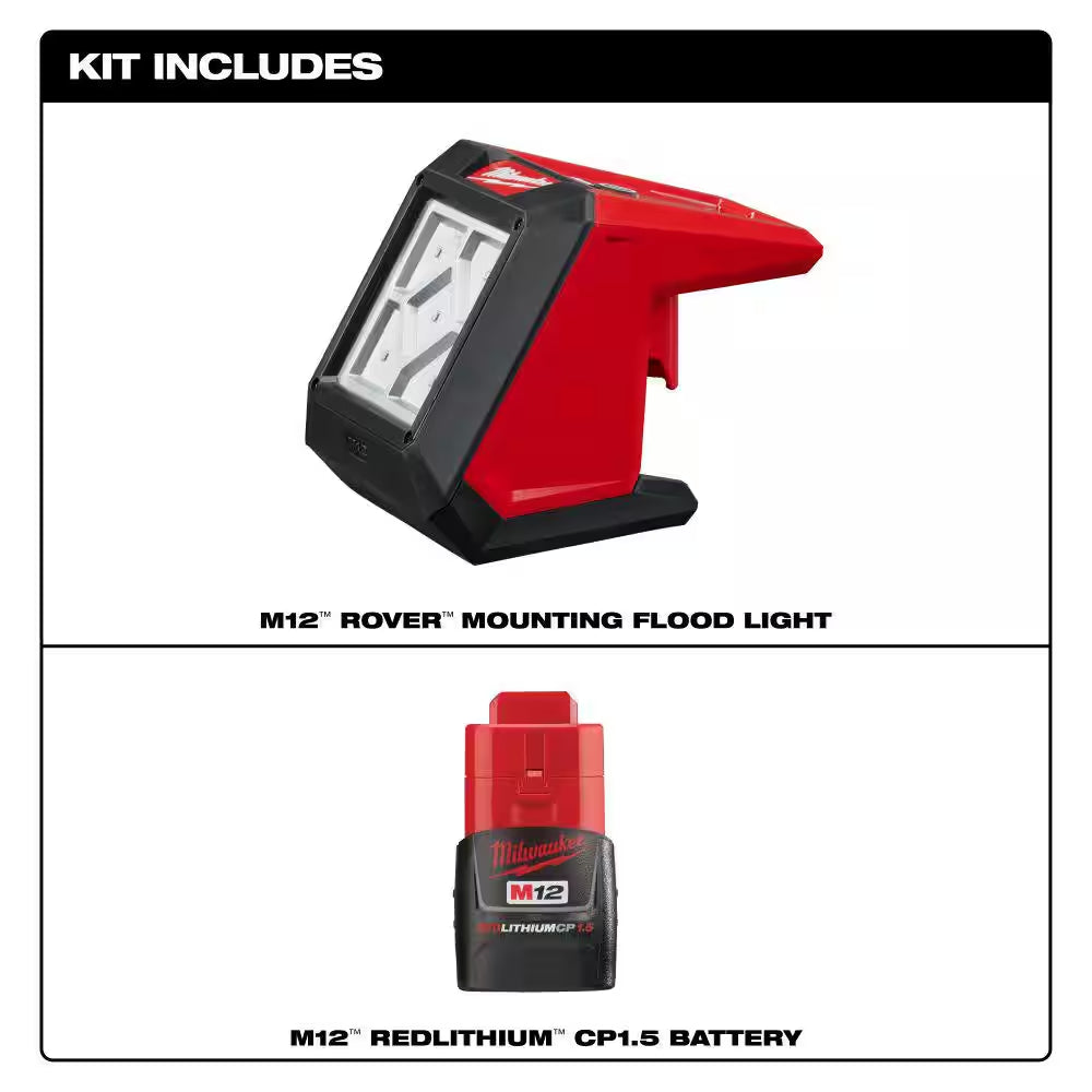 M12 12-Volt 1000 Lumens Lithium-Ion Cordless Rover LED Compact Flood Light with M12 1.5 Ah Battery Pack