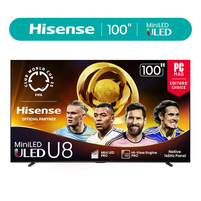 100" Class U8 Series Mini-Led ULED 4K UHD Google Smart TV (100U8QG, 2025 Model) - QLED, Native 165Hz, Game Mode Ultra 288 Vrr,Dolby Vision IQ, Dobly Atmos, up to 5000 Nits, IMAX Enhanced