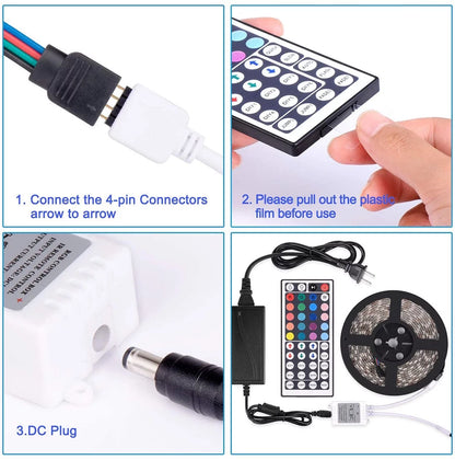 LED Light Strip, 16.4Ft RGB LED Light Strip 5050 LED Tape Lights, Color Changing LED Rope Lights with Remote for Home