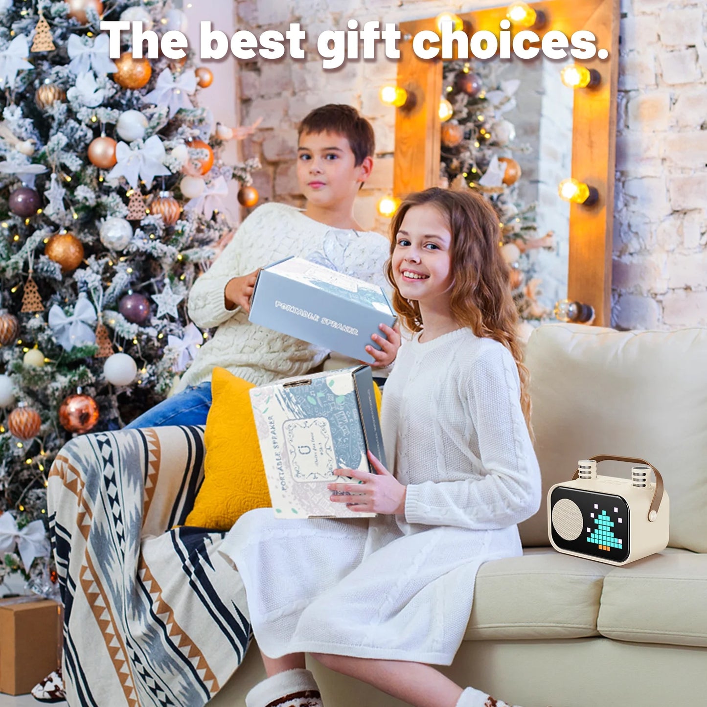 Karaoke Machine, Bluetooth Speaker with Microphone, Kids Karaoke Machine, 15 Animation Modes, Best Christmas Gift, Beige