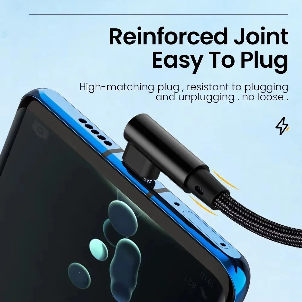 6A 66W USB C Fast Charging Cable 90° Right Angle for Iphone Xiaomi 14 Redmi Huawei OPPO Samsung Gaming Phones Nylon Braided Cord