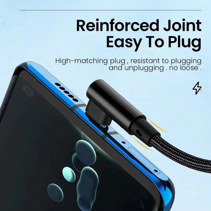 6A 66W USB C Fast Charging Cable 90° Right Angle for Iphone Xiaomi 14 Redmi Huawei OPPO Samsung Gaming Phones Nylon Braided Cord