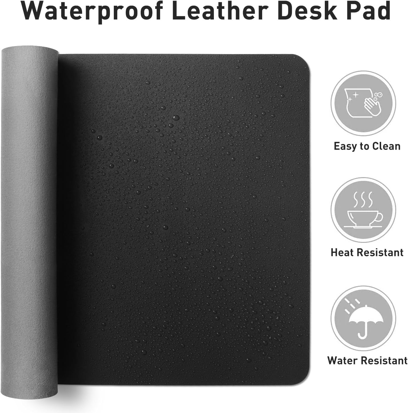 Leather Office Desk Pad Protector, Non-Slip PU Leather Desk Blotter, Waterproof Laptop Writing Mouse Pad for Office and Home, Black, 31.5" X 15.7"