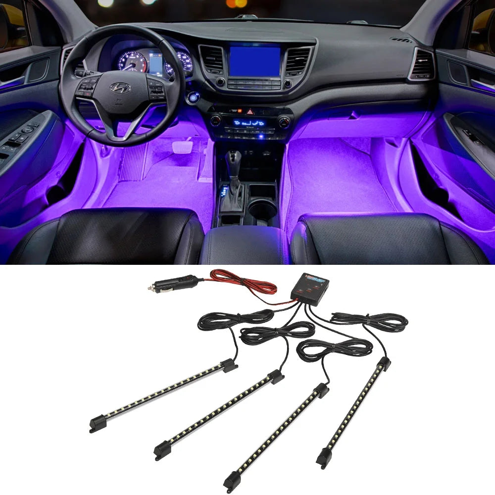 4Pc Purple LED Interior Underdash Lighting Kit