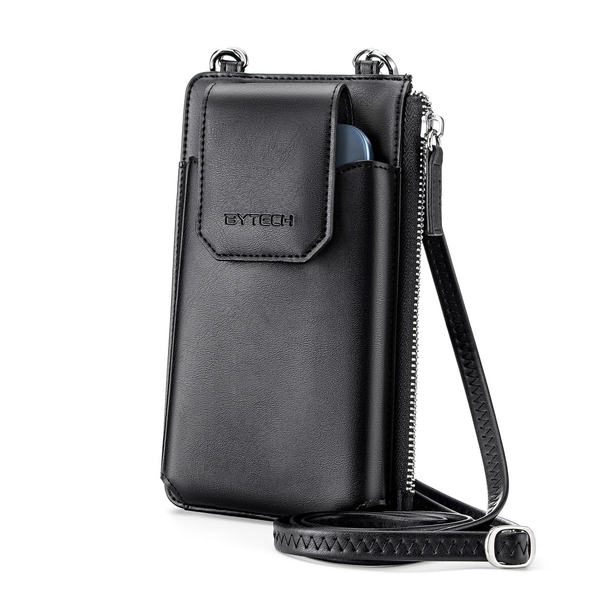 Leather Crossbody Cell Phone Case with Wallet for Universal Phones, Black