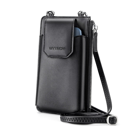 Leather Crossbody Cell Phone Case with Wallet for Universal Phones, Black